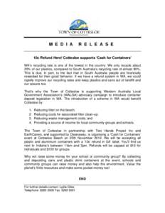Microsoft Word - Media Release _ Cash for Containers - October 2012