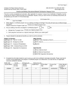 Cert Form Page 1 College of DuPage Veterans Services Student Service Center (SSC), Room3814 Fax 