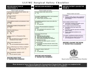 Anesthesia / Nursing / WHO Surgical Safety Checklist / Perioperative / Surgical technologist / Antimicrobial prophylaxis / Perioperative nursing / Perioperative mortality / Medicine / Health / Surgery