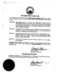 4  RECONSIDERATION OF NCAI, the undersigned, certify that the foregoing “Reconsideration of NCA” isa true extract from the October 30, 2010, Quarterly Session Journal of the Muscogee (Creek) National C