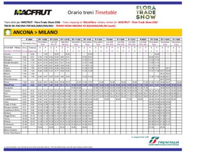 Orario treni Timetable Treni attivi per MACFRUT - Flora Trade ShowTrains stopping at RiminiFiera railway station for MACFRUT - Flora Trade Show 2016 TRENI DA ANCONA PER BOLOGNA/MILANO - TRAINS FROM ANCONA TO BOLO