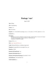 Package ‘vars’ June 8, 2013 Type Package Title VAR Modelling VersionDate