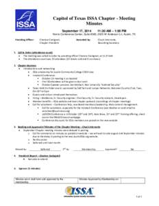 Capitol of Texas ISSA Chapter - Meeting Minutes September 17, :30 AM – 1:00 PM
