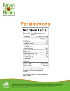 Persimmons Nutrition Facts Serving Size: ½ medium persimmon (84g) Calories 59 Calories from Fat 1