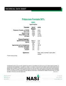 TECHNICAL DATA SHEET  Potassium Formate 50% KCHO2 Typical Properties