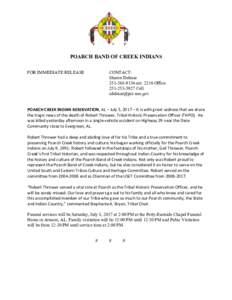 POARCH BAND OF CREEK INDIANS FOR IMMEDIATE RELEASE CONTACT: Sharon DelmarextOffice