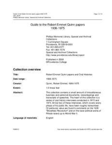 Guide to the Robert Emmet Quinn papers1936-1975 , rppc_quinn Phillips Memorial Library, Special and Archival Collections