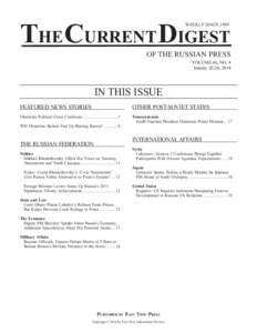 THE CURRENT DIGEST WEEKLY SINCE 1949 OF THE RUSSIAN PRESS VOLUME 66, NO. 4 January 20-26, 2014