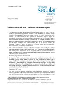 27 SeptemberSubmission to the Joint Committee on Human Rights 1. This submission is made by the National Secular Society (NSS). The NSS is a not-forprofit non-governmental organisation founded in 1866, funded by i