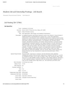 Cornell University ­ Student Job and Internship Postings Search Cornell