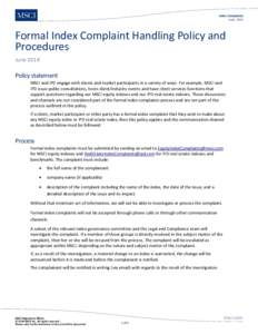 Index Complaints June 2014 Formal Index Complaint Handling Policy and Procedures June 2014
