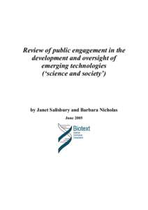 Review of public engagement in the development and oversight of emerging technologies (‘science and society’)  by Janet Salisbury and Barbara Nicholas