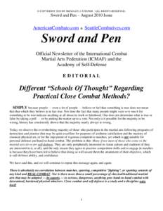 © COPYRIGHT 2010 BY BRADLEY J. STEINER - ALL RIGHTS RESERVED.  Sword and Pen – August 2010 Issue AmericanCombato.com