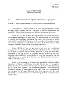 Advisory #[removed]April 10, 2012 Page 1 of 2 STATE OF NEW YORK LIQUOR AUTHORITY