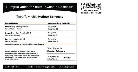 Rumpke Guide for Truro Township Residents 819 Island Road Circleville, Ohio 43113