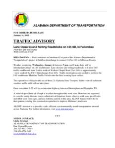 a ne Cls ALABAMA DEPARTMENT OF TRANSPORTATION FOR IMMEDIATE RELEASE January 4, 2016