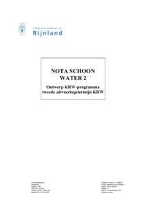 NOTA SCHOON WATER 2 Ontwerp KRW-programma tweede uitvoeringstermijn KRW  Archimedesweg 1