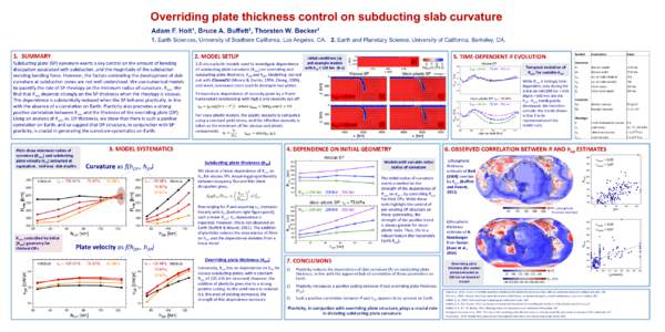 Overriding plate thickness control on subducting slab curvature Adam F. Holt1, Bruce A. Buffett2, Thorsten W. Becker1 1. Earth Sciences, University of Southern California, Los Angeles, CA. 2. Earth and Planetary Science,