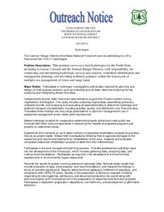 USDA FOREST SERVICE INTERMOUNTAIN REGION, R4 BOISE NATIONAL FOREST LOWMAN RANGER DISTRICT GS[removed]Hydrologist