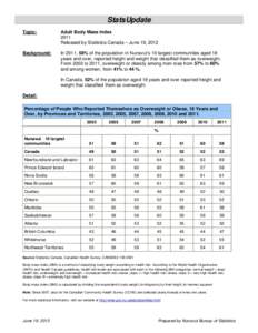 Microsoft Word - Body Mass Index, Self Reported StatsUpdate, 2011.doc