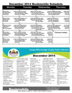 December 2014 Bookmobile Schedule Monday Tuesday 2 The Fountains