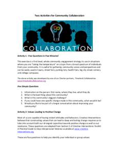 Two	
  Activities	
  for	
  Community	
  Collaboration	
   	
    	
  	
  	
  	
  	
  	
  	
  	
  	
   	
   	
  