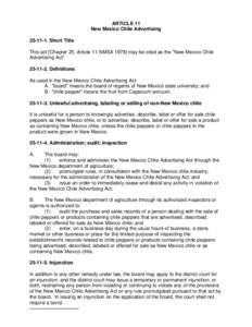ARTICLE 11 New Mexico Chile AdvertisingShort Title This act [Chapter 25, Article 11 NMSAmay be cited as the 