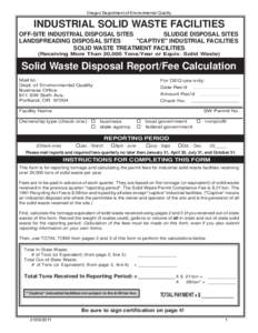 Oregon DEQ Solid Waste Program - Industrial Solid Waste Facilities Reporting Form