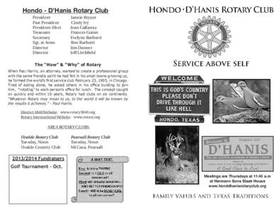 Hondo - D’Hanis Rotary Club President Past President President-Elect Treasurer Secretary