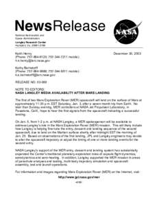 NewsRelease National Aeronautics and Space Administration Langley Research Center Hampton, Va[removed]