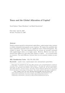Taxes and the Global Allocation of Capital∗ David Backus,† Espen Henriksen,‡ and Kjetil Storesletten§ First draft: April 18, 2007 Revised: November 15, 2007