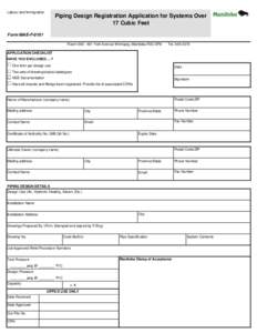 Labour and Immigration  Piping Design Registration Application for Systems Over 17 Cubic Feet  Form MAE-F-0101