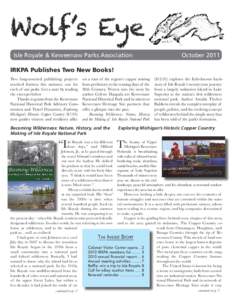Wolf’s Eye Isle Royale & Keweenaw Parks Association October[removed]IRKPA Publishes Two New Books!