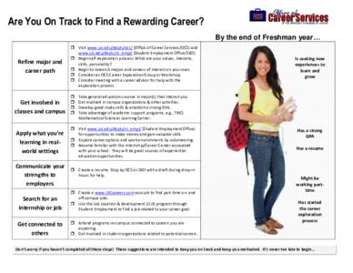 Are You On Track to Find a Rewarding Career? By the end of Freshman year… Refine major and career path