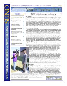 COMMUNITY OUTREACH/UNIVERSITY ADVANCEMENT  Summer 2011 SUNO outlasts merger controversy