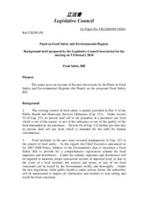 立法會 Legislative Council LC Paper No. CB[removed]Ref: CB2/PL/FE  Panel on Food Safety and Environmental Hygiene