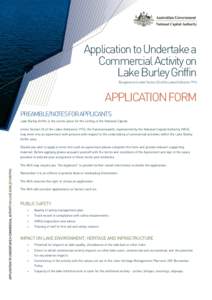 Application to Undertake a Commercial Activity on Lake Burley Griffin