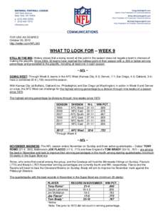 FOR USE AS DESIRED October 30, 2013 http://twitter.com/NFL345 WHAT TO LOOK FOR – WEEK 9 STILL IN THE MIX: History shows that a losing record at this point in the season does not negate a team’s chances of