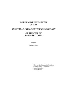 RULES AND REGULATIONS OF THE MUNICIPAL CIVIL SERVICE COMMISSION OF THE CITY OF SANDUSKY, OHIO