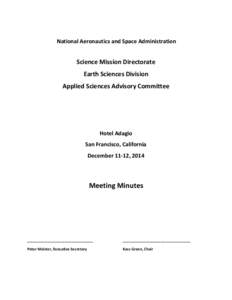 National Aeronautics and Space Administration  Science Mission Directorate Earth Sciences Division Applied Sciences Advisory Committee