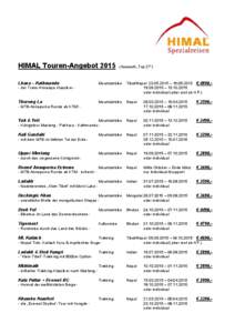 HIMAL Touren-Angebot 2015 Lhasa – Kathmandu (Auswahl „Top 27“)  Mountainbike