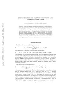 arXiv:0901.1379v2 [math.CA] 31 MayPSEUDO-FACTORIALS, ELLIPTIC FUNCTIONS, AND CONTINUED FRACTIONS ROLAND BACHER AND PHILIPPE FLAJOLET