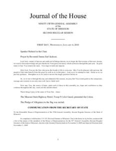 Journal of the House NINETY-FIFTH GENERAL ASSEMBLY of the STATE OF MISSOURI SECOND REGULAR SESSION