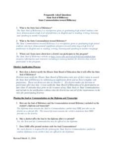 Frequently Asked Questions State Seal of Biliteracy State Commendation toward Biliteracy