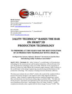 Microsoft Word - 3ALITY TECHNICA TO PREMIERE THE NEXT EVOLUTION OF 3D.doc
