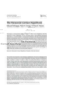 Communication Monographs Vol. 72, No. 1, March 2005, pp. 92–115 The Parasocial Contact Hypothesis Edward Schiappa, Peter B. Gregg, & Dean E. Hewes