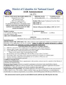 District of Columbia Air National Guard AGR Announcement[removed]APPLICATION MUST BE FORWARDED TO: Human Resource Office