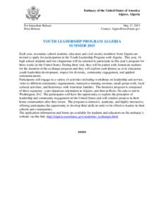 Embassy of the United States of America Algiers, Algeria For Immediate Release Press Release