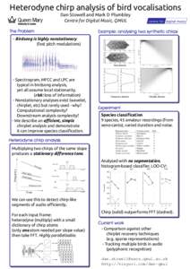 Heterodyne chirp analysis of bird vocalisations Dan Stowell and Mark D Plumbley Centre for Digital Music, QMUL The Problem  Example: analysing two synthetic chirps