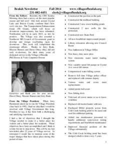 Beulah Newsletter Fall 2014 www.villageofbeulah.orgFrom the Editors: Recently the CBS Sunday